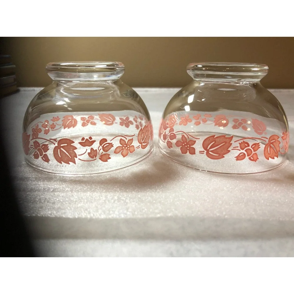 2 ~Vintage Pink Gooseberry Sherbet Bowl & Saucer Sets Coquette Vintage Pyrex